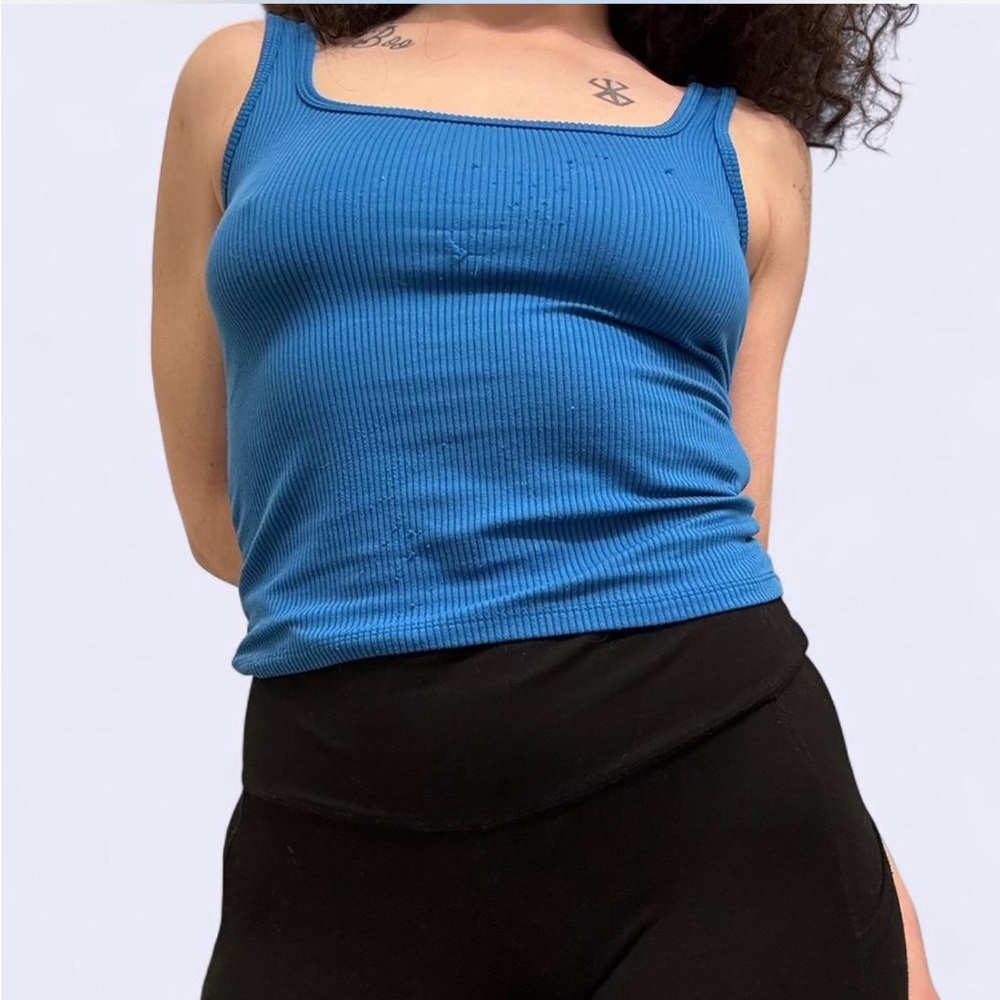 Hollister Ribbed Square Neck Tank Top - Blue M